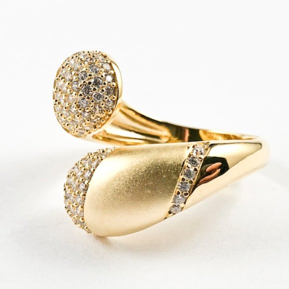 Elegant Open Pave CZ Duo Wrap Gold Tone Ring - Picture 3 of 3
